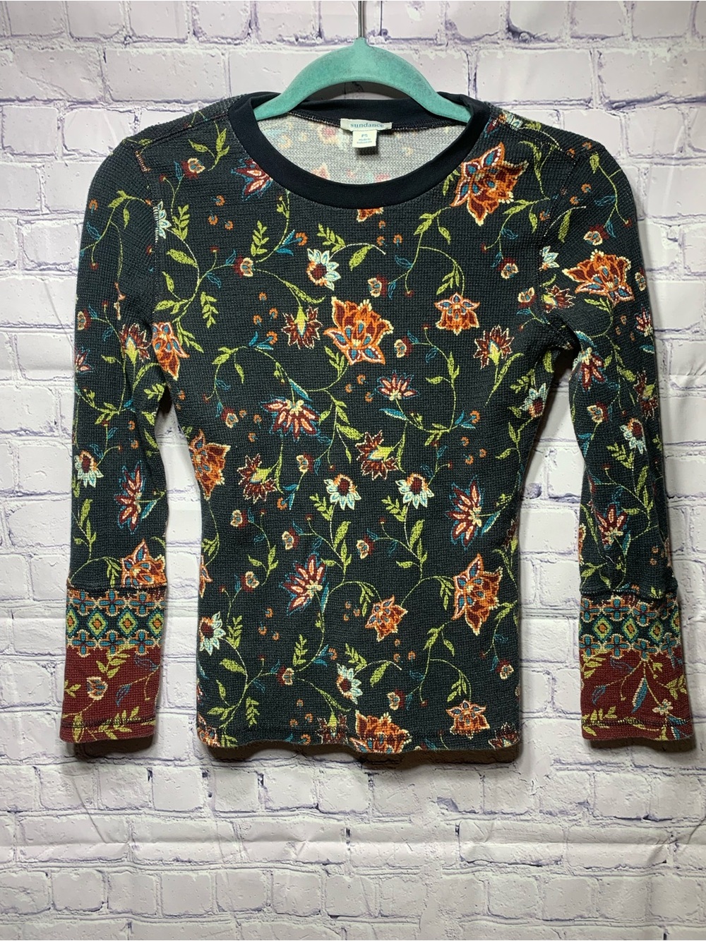 Sundance Womens Thermal Long Sleeve Top Floral Print Sz PS Casual
